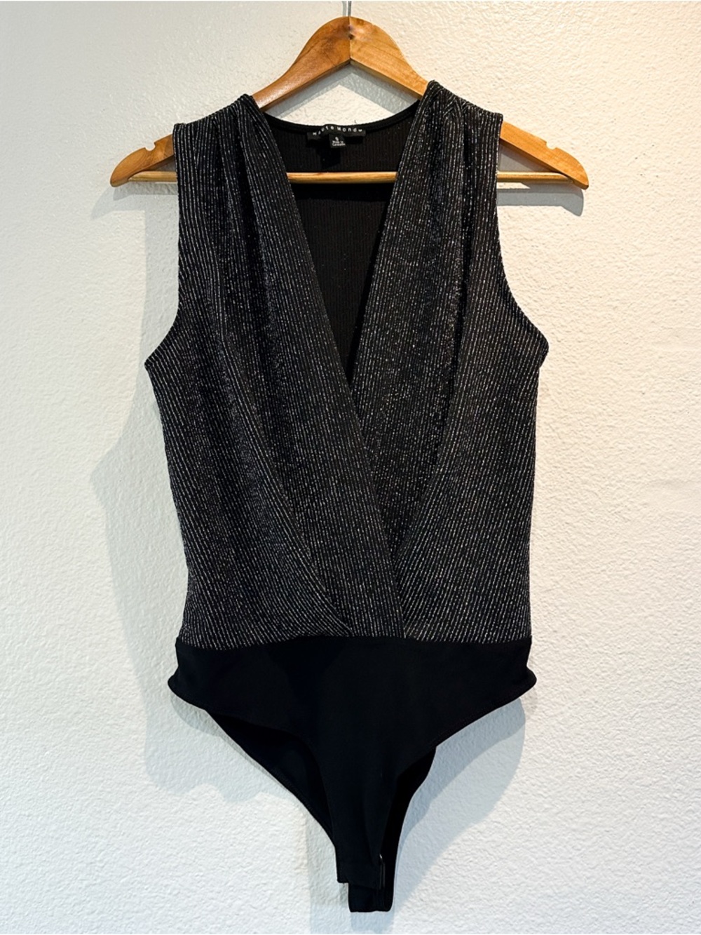 Shimmery Black deep V Bodysuit